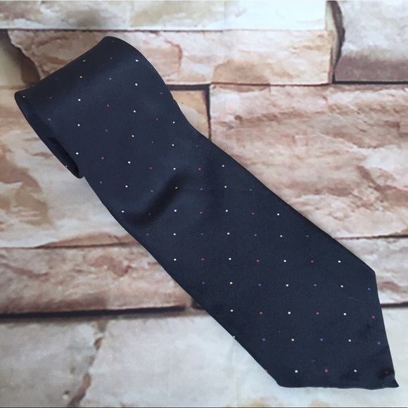 PRIMA ITALY Silk Tie Hand-sewn Navy with Multicolor Microdots - Picture 3 of 11